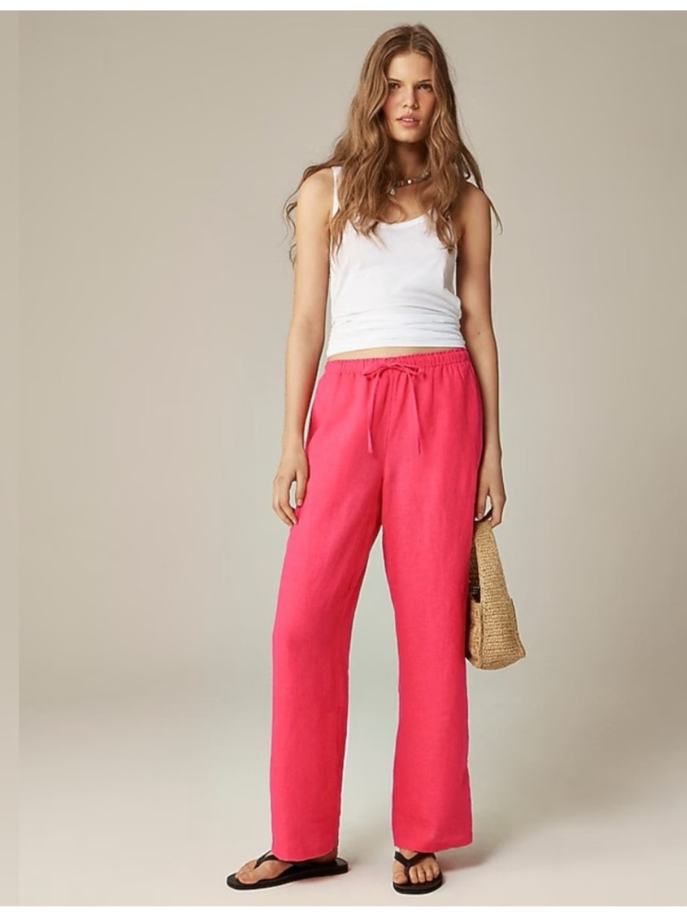 J Crew Soleil Pant Linen Strawberry Sunrise size 2X